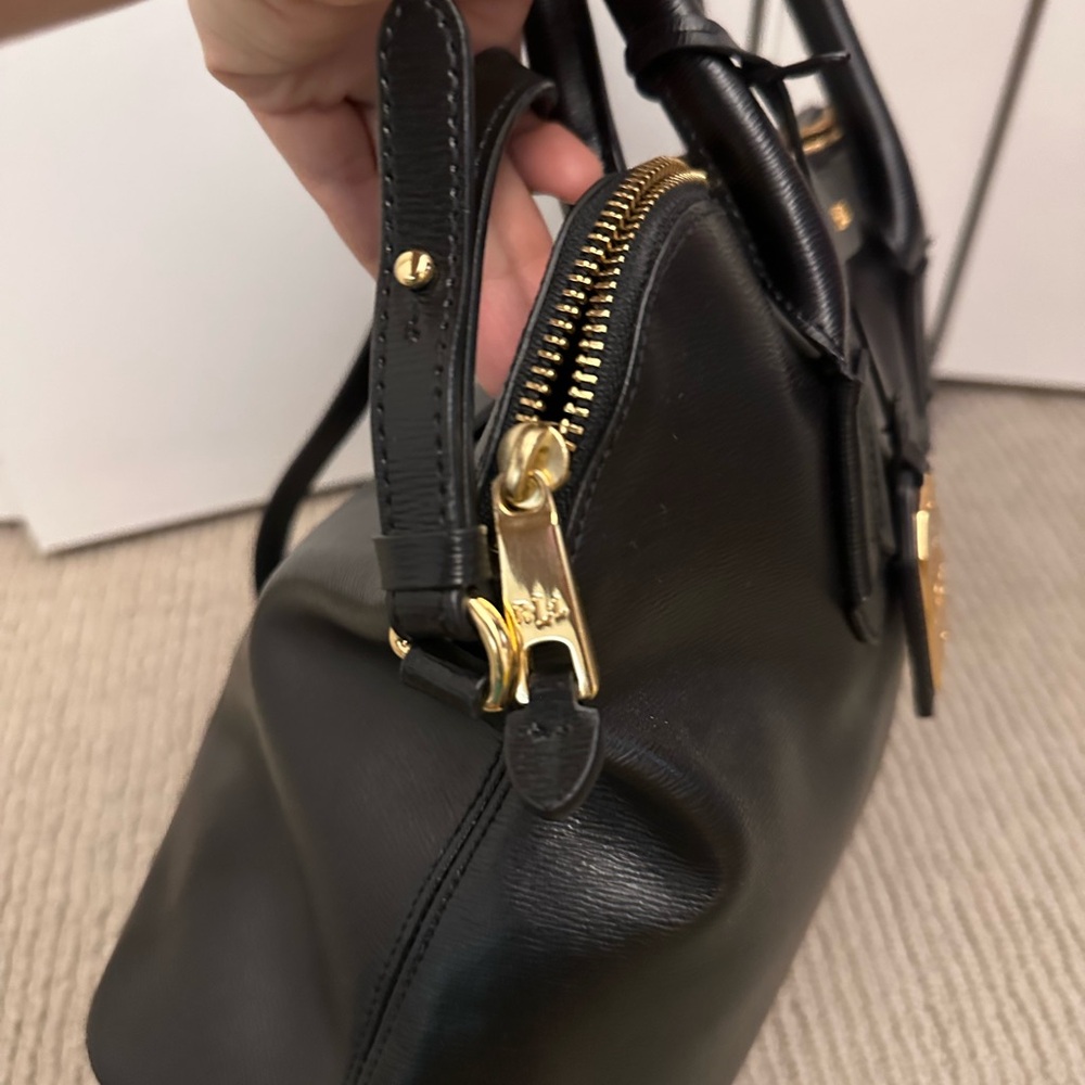 Lauren Ralph Lauren Black Leather Satchel Top Handle Crossbody Bag - Picture 4 of 16